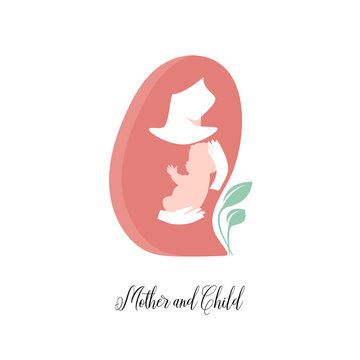 A stylized image of a young mother with a baby in her arms. A symbol of motherhood.