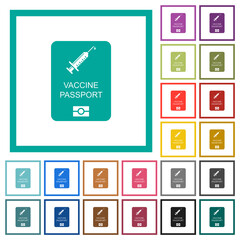 Vaccine passport flat color icons with quadrant frames