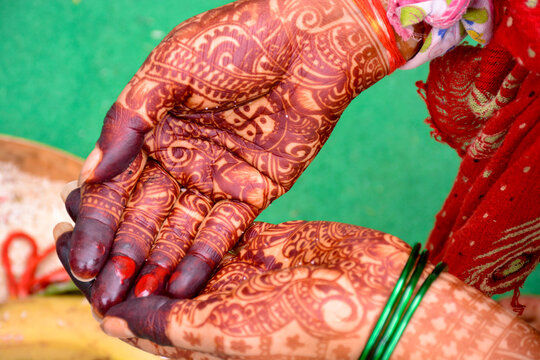 Indian Bride Showing Hands Mehndi Design