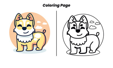 cute dog with coloring page