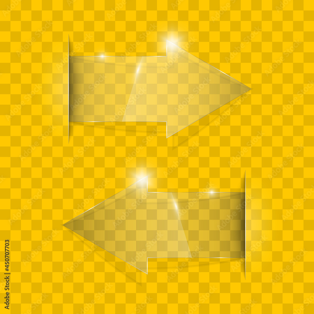 Poster Transparent arrow banners set. Direct glassy shape. Abstract arrows Background. Business infographic presentation diagram. Section compare service. down arrow trend. Paper index. Exact pointer
