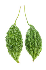 Fresh bitter gourd on white background.