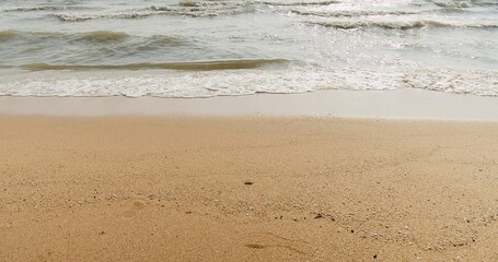 Beauty in nature seascape beach waves surf in sunny day summertime at tropical Hua Hin beach in Thailand	
