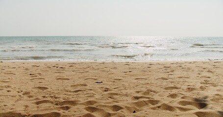 Beauty in nature seascape beach waves surf in sunny day summertime at tropical Hua Hin beach in Thailand	
