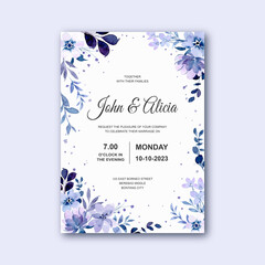 Wedding invitation card with soft purple floral watercolor