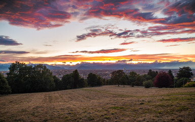 sunset over the mountains, alps. Nature surrounds Turin, Italy