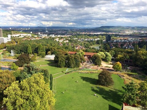 The Killesbergpark view from the  Killesberg Tower. Stuttgart, Germany