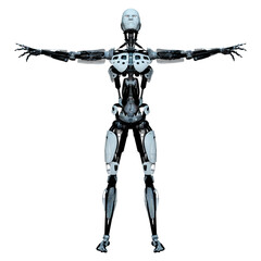 3D Rendering Male Robot on White
