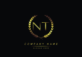 Alphabet letters NT monogram logo, gold color, luxury style - obrazy, fototapety, plakaty