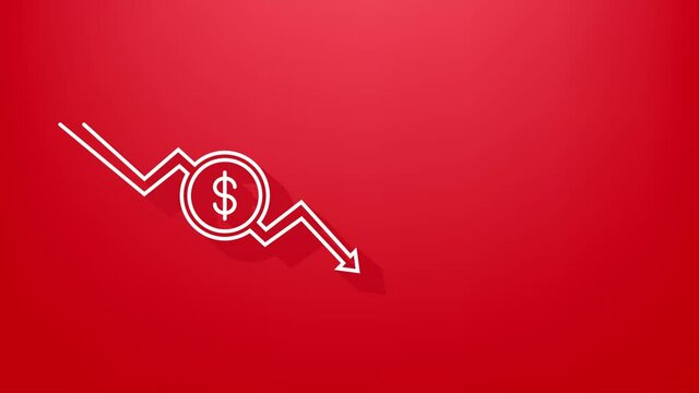 Money loss. Cash with down arrow stocks graph, concept of financial crisis, market fall. Motion graphics.