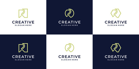 Set of abstract initial letter R logo design template