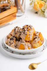 delicious homemade mini doughnut or donut. 

Donut is popular in many countries and is prepared in various forms as a sweet snack that can be homemade or purchased in bakeries, supermarkets.