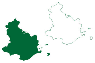 Kaushambi district (Uttar Pradesh State, Republic of India) map vector illustration, scribble sketch Kaushambi map