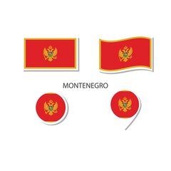 Montenegro flag logo icon set, rectangle flat icons, circular shape, marker with flags.
