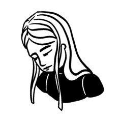 Sad white girl, silhouette of a blond woman with sweater 