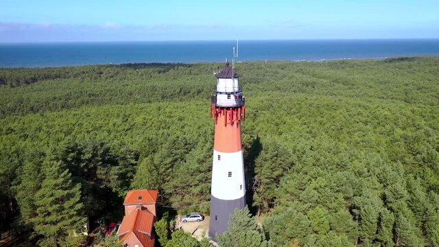 4k drone footage of of Baltic lighthouses - Stilo in Osetnik village, Poland