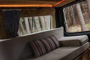 sofa in a travelling van