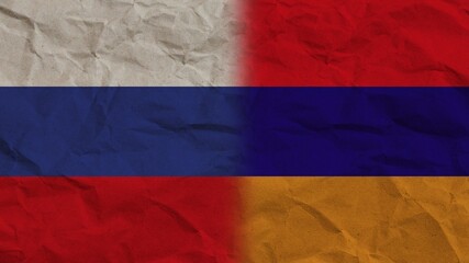 Armenia and Russia Flags Together, Crumpled Paper Effect Background 3D Illustration
