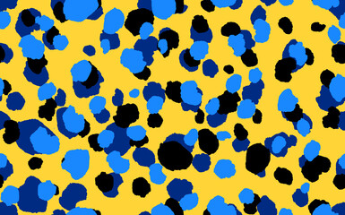 Abstract modern leopard seamless pattern. Animals trendy background. Yellow and blue decorative vector stock illustration for print, card, postcard, fabric, textile. Modern ornament of stylized skin