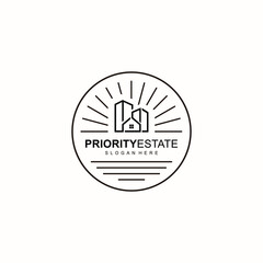 Symbol Real estate and sunny logo design, Building logo, property logo, Real estate agent logo template.