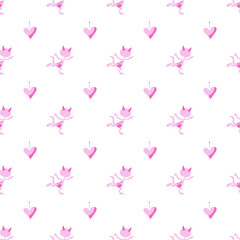 Back side of Pink-colored Dinosaur cartoon and hearts on a white background.Vector illustration flat design in seamless style For use as a fabric pattern, gift wrapping paper , kids card or wallpapers