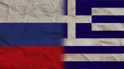 Greece and Russia Flags Together, Crumpled Paper Effect Background 3D Illustration