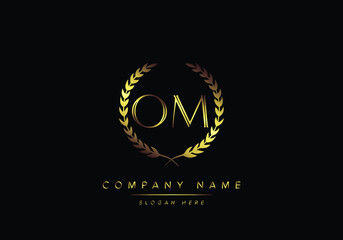 Alphabet letters OM monogram logo, gold color, luxury style - obrazy, fototapety, plakaty