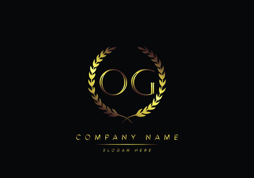 Alphabet letters OG monogram logo, gold color, luxury style
