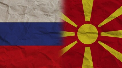 Macedonia and Russia Flags Together, Crumpled Paper Effect Background 3D Illustration
