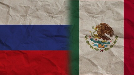 Mexico and Russia Flags Together, Crumpled Paper Effect Background 3D Illustration