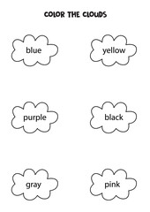 Color black and white clouds. Worksheet for kids.