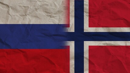 Fototapeta premium Norway and Russia Flags Together, Crumpled Paper Effect Background 3D Illustration
