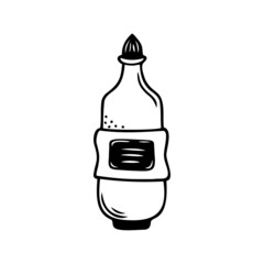 Hand drawn magic bottle isolated on a white background. Doodle, simple outline illustration. It can be used for decoration of textile, paper.