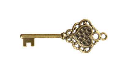 isolated vintage old golden and bronze key, successful concept