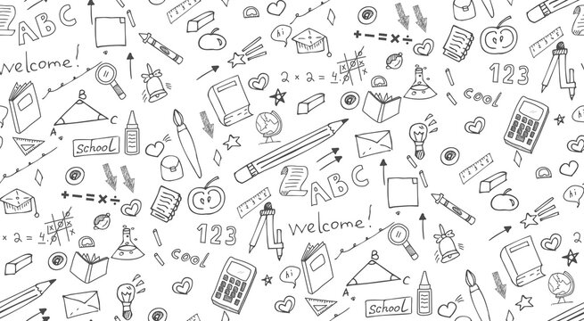 seamless pattern with hand drawn school, doodle and back to school