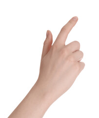 Obraz premium Woman against white background, closeup of hand