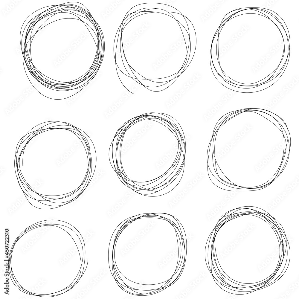 Aufkleber hand drawn sketch circles. vector circles paint set. nine isolated scribbles round shapes. pencil dr