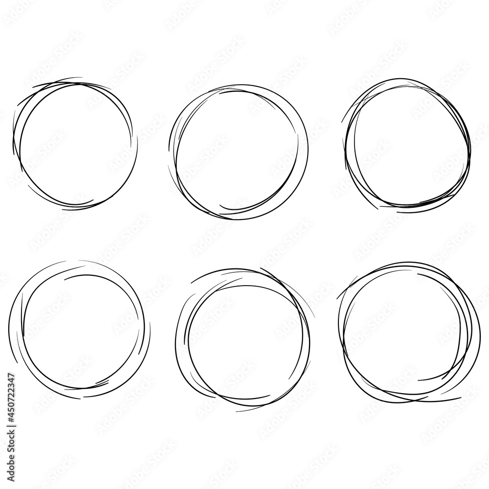 Aufkleber hand drawn sketch circles. vector simple circle scribble set. six drawn circles isolated set.