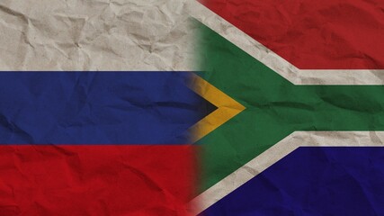 South Africa and Russia Flags Together, Crumpled Paper Effect Background 3D Illustration