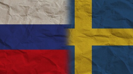 Sweden and Russia Flags Together, Crumpled Paper Effect Background 3D Illustration