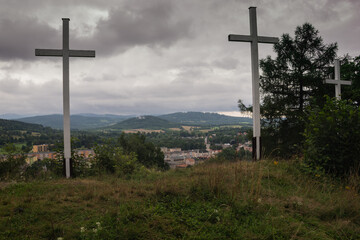 Fototapeta na wymiar Three crosses' summit in Landek-Zdroj Poland