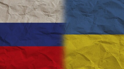 Ukraine and Russia Flags Together, Crumpled Paper Effect Background 3D Illustration