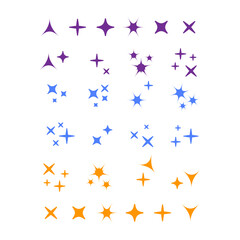 Sparkles icon set. Star element, light and bright vector