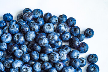 Food background with bright blue blueberries