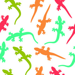Hand Drawn Seamless Pattern of Colorful Lizards
