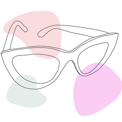 Sunglasses. Hand-drawn vector line art with abstract color spots. 
