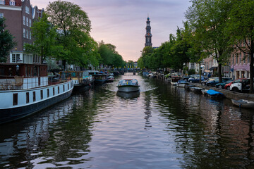Amsterdam Boat at Canal Sunset