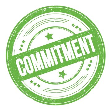 COMMITMENT text on green round grungy stamp.