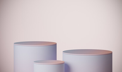 Minimal scene with podium and abstract background. Pastel blue and coral colors scene. Trendy 3d render for social media banners, promotion, cosmetic product show. Geometric shapes interior