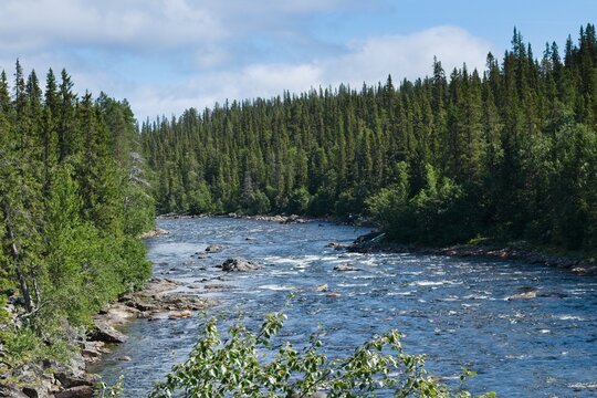 River V&aring;l&aring;n at Ingeborgfallet Waterfall near V&aring;l&aring;dalen in northern Sweden